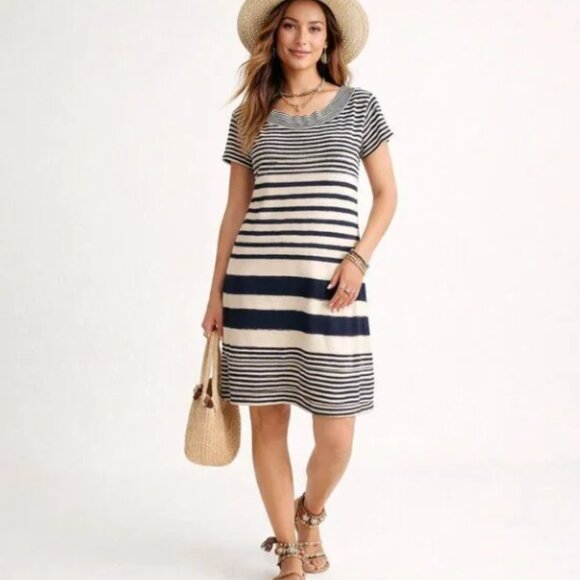 Anthropologie Dresses & Skirts - ANTHRO I Navy Blue & Ivory Cream Striped Haven Shift Dress by Maeve, S
